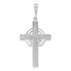 14K White Gold Claddagh Cross Pendant with Polished Rhodium Finish
