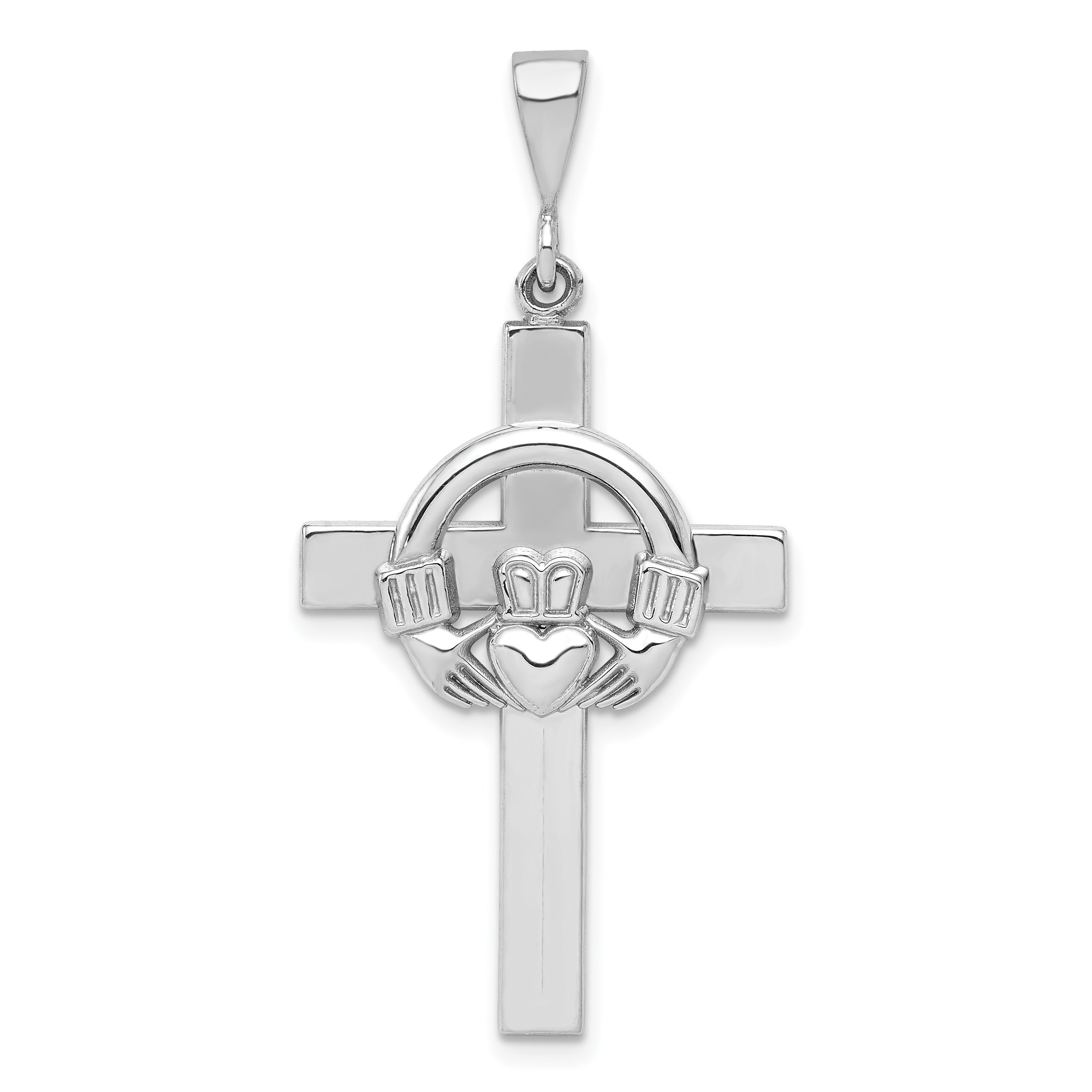 14k White Gold Claddagh Cross Pendant