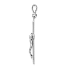 14K White Gold Crucifix Pendant with Polished Finish and Rhodium Plating