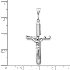 14K White Gold Crucifix Pendant with Polished Finish and Rhodium Plating