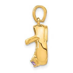 14K Gold 3D Engravable Baby Shoe Charm with June Synthetic Birthstone