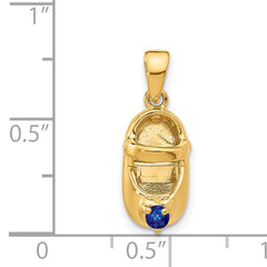 14K Gold Engravable Baby Shoe Charm with September Synthetic Birthstone