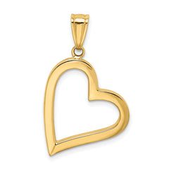 14K Gold Polished Crooked Heart Pendant with Hollow 3D Design