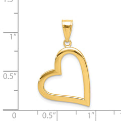 14K Gold Polished Crooked Heart Pendant with Hollow 3D Design