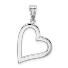 14K White Gold Polished Hollow Heart Pendant with Rhodium Finish Elegant and Lightweight