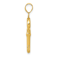 14K Gold Polished 3D Key Charm with Hollow Design