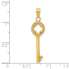 14K Gold Polished 3D Key Charm with Hollow Design