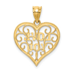 14K Gold and White Rhodium Filigree Love Pendant Polished, Vintage Inspired
