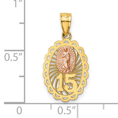 14K Two-Tone Gold Guadalupe Pendant with Polished Finish Elegant and Textured Design