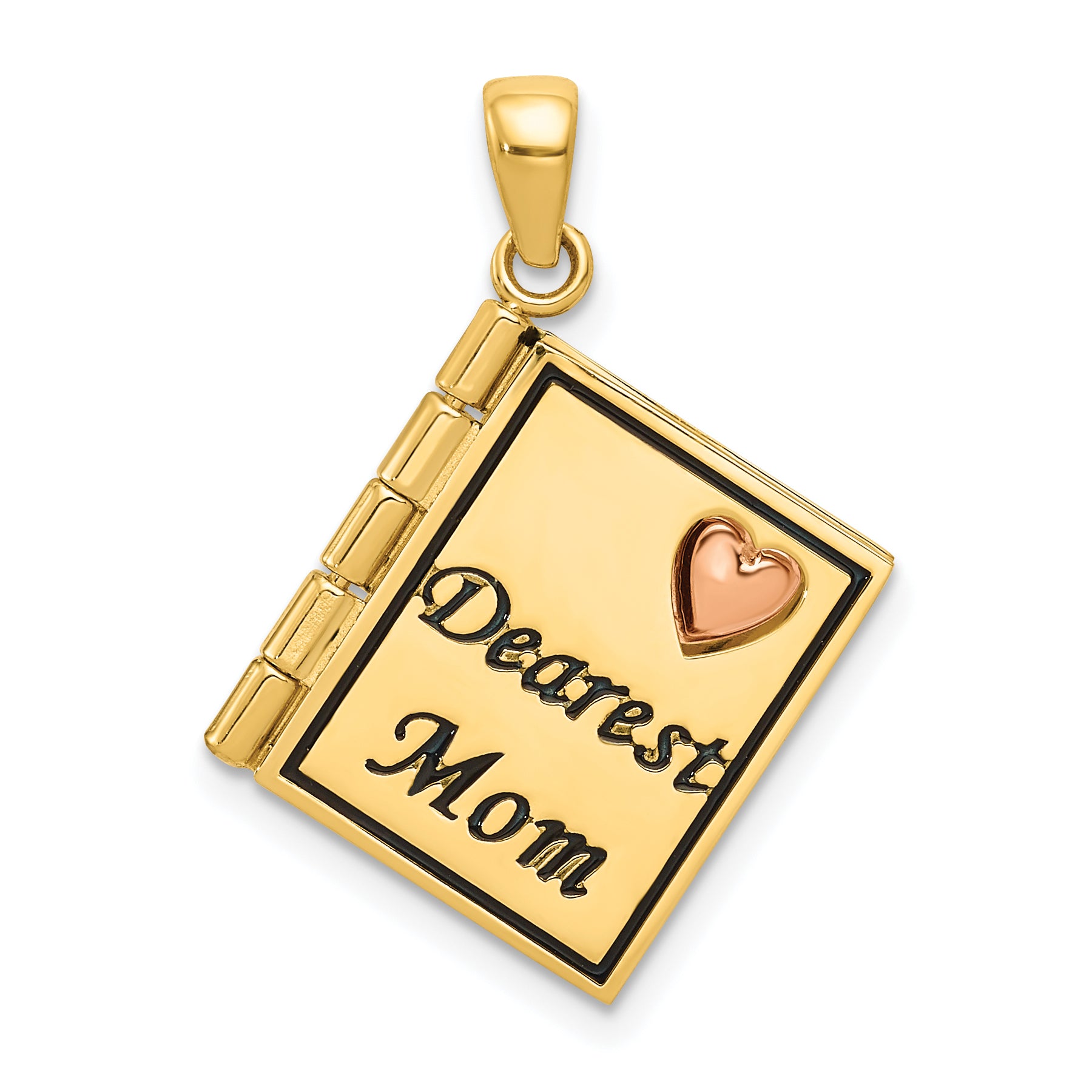 14K Two-tone Moveable 3D DEAREST MOM Book Pendant