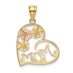 14K Tricolor Gold MOM & Flowers Pendant with Polished Finish