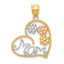 Mom and Flowers Heart Pendant in 14K Tri-Color Gold, 22mm Textured - Sophia Jewelers