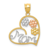14k Tricolor MOM & Flowers Pendant