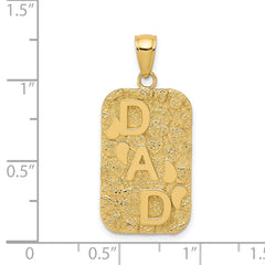 14K Gold Nugget DAD Dog Tag Pendant for Men Textured Solid Design