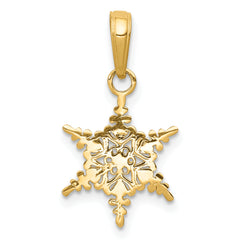 14K Gold Snowflake Pendant Solid Cast, Elegant Winter Charm
