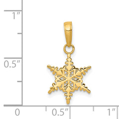 14K Gold Snowflake Pendant Solid Cast, Elegant Winter Charm