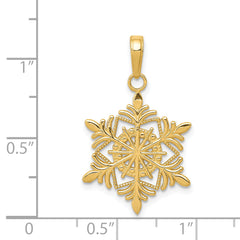 14K Gold Snowflake Pendant with Textured Back, Solid Cast Design