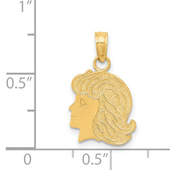 14K Gold Girl Charm with Textured Back, Solid Cast Design, 18mm Length