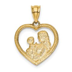 14K Gold Polished and Satin Mom/Baby Heart Charm Elegant Casted Design