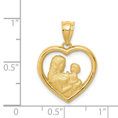 14K Gold Polished and Satin Mom/Baby Heart Charm Elegant Casted Design