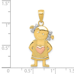 14K Two-Tone Gold Girl Pendant with Rhodium Accents Elegant & Textured Design