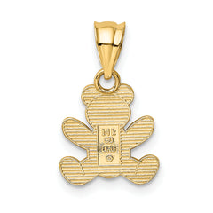 14K Gold Teddy Bear Pendant with Textured Back Solid, Casted Design