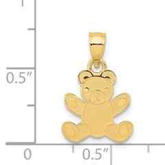14K Gold Teddy Bear Pendant with Textured Back Solid, Casted Design