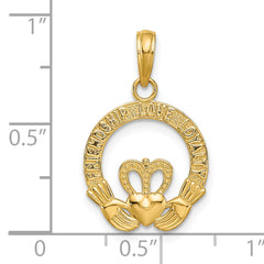 14K Gold Satin Diamond-Cut Claddagh Pendant with Flat Back Timeless Irish Symbol