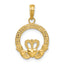 14k Satin Diamond-cut Flat-Backed Claddagh Pendant