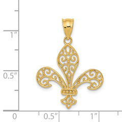 14K Gold Filigree Fleur de Lis Pendant with Polished Finish