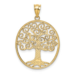 14K Gold Rhodium Tree of Life Pendant with Filigree Design