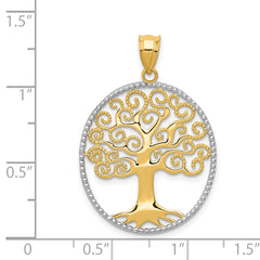 14K Gold Rhodium Tree of Life Pendant with Filigree Design