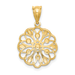 14K Gold and Rhodium Diamond-Cut Filigree Pendant  Elegant and Polished Design