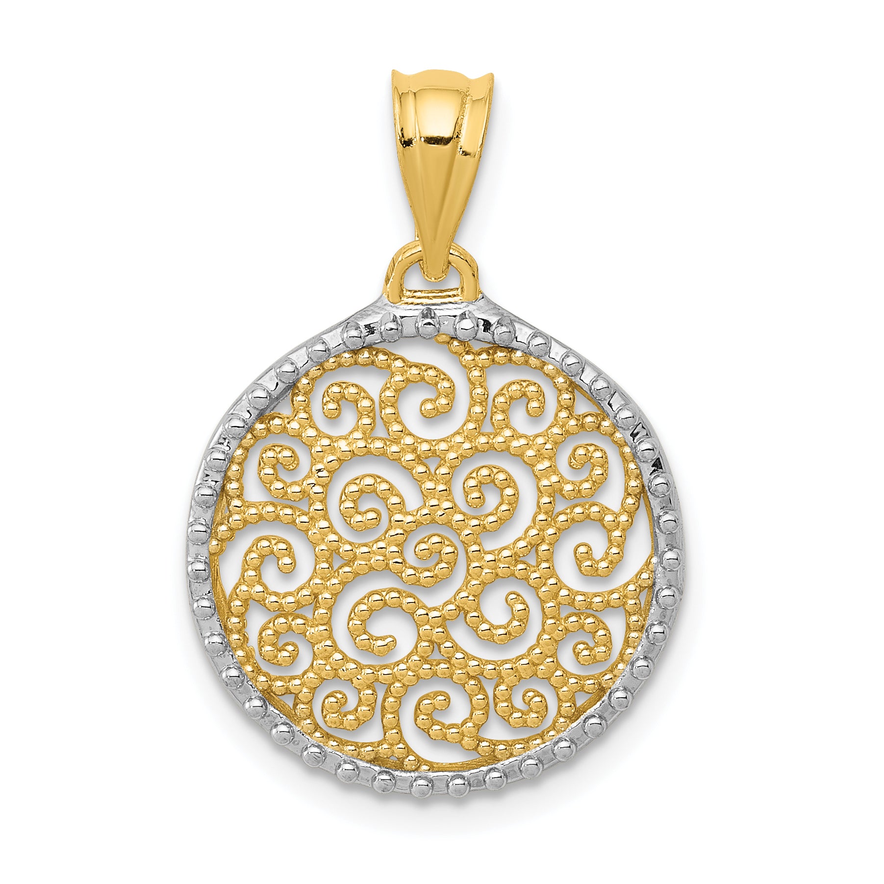 14K w/Rhodium Filigree Circle Pendant