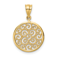 14K Gold Filigree Round Pendant with Polished Finish Elegant Design