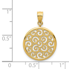 14K Gold Filigree Round Pendant with Polished Finish Elegant Design