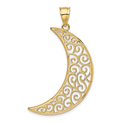 14K Gold Filigree Moon Pendant with Polished Finish Elegant Design