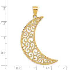 14K Gold Filigree Moon Pendant with Polished Finish Elegant Design