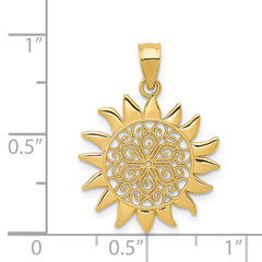 14K Gold Polished Filigree Sun Pendant with Textured Design by Sophia Jewelers