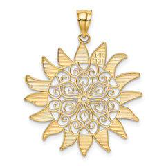 14K Gold Filigree Sun Pendant with Polished Finish Elegant and Detailed Design