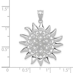 14K White Gold Filigree Sun Pendant with Polished Rhodium Finish