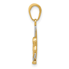 14K Gold and Rhodium Angel on Moon Pendant with Polished Finish