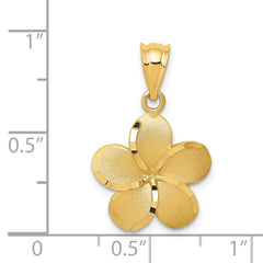 14K Gold Diamond-Cut Plumeria Pendant with Textured Back Elegant Floral Design