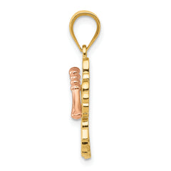 14k Yellow and Rose Gold Hibiscus Pendant with Polished Two-Tone Finish