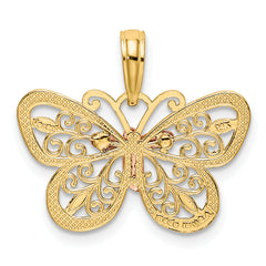 14K Two-Tone Gold Butterfly Pendant with White Rhodium Diamond-Cut Design