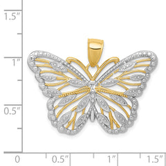 14K Gold and Rhodium Butterfly Pendant with Polished Finish