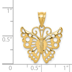 14K Gold Butterfly Pendant with Polished Finish and Open Back Design