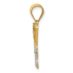 14K Gold and Rhodium Diamond-Cut Butterfly Pendant with Polished Finish