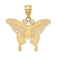 14K Gold and Rhodium Diamond-Cut Butterfly Pendant with Polished Finish