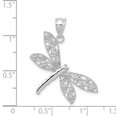 14K White Gold Dragonfly Pendant with Diamond-Cut Filigree Detailing